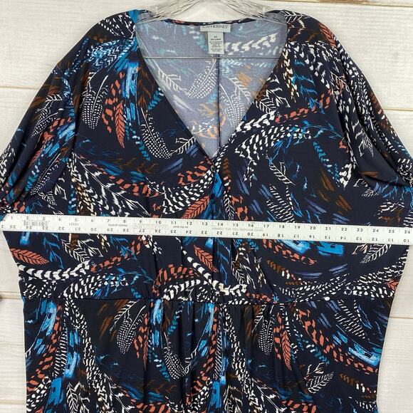 Catherines Top Womens 3X Southwestern Feathers Print Bell Sleeve Boho Stretch - Picture 7 of 9